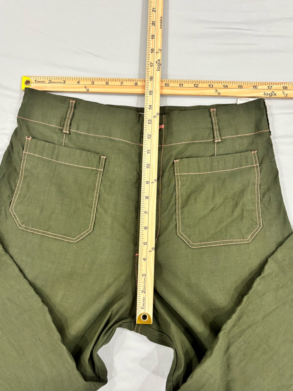 Anthropologie Maeve The Colette Crop Wide-Leg Pants Contrast Stitch Olive 32 - Picture 8 of 11